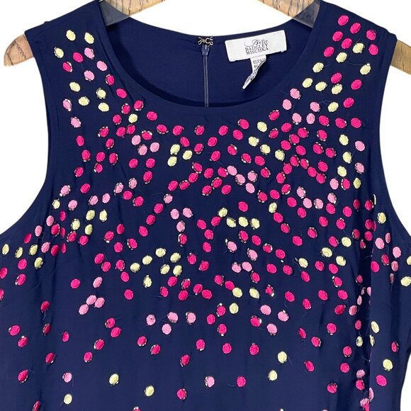 Belle Badgley Mischka Shift Dress – Size 12 – Beaded & Embroidered – Navy Pink - Picture 5 of 8